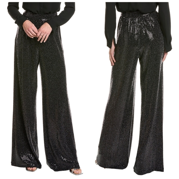 NWOT Ramy Brook Gavin Metallic Wide Leg Pant Black 14 - Picture 1 of 11